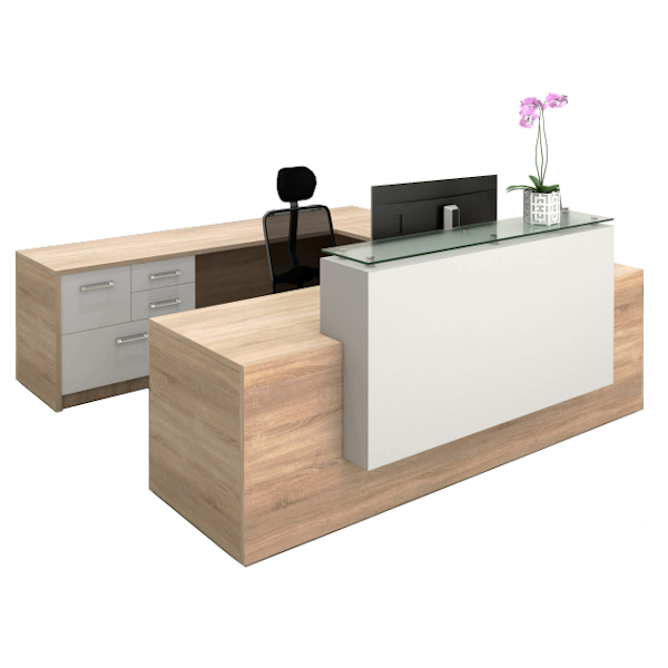Overture Reception Desk and Storage Credenza deskmakers overture