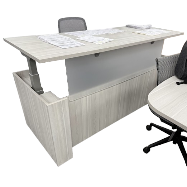 Silver Burch Sit-Stand Casing Desk - Acrylic Panel - Silver height adjustable casing desk with acrylic panel