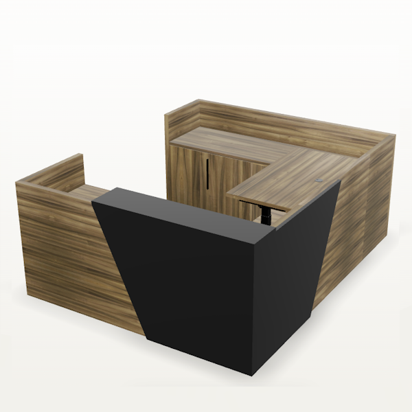 U-shaped reception desk with sit-stand bridge