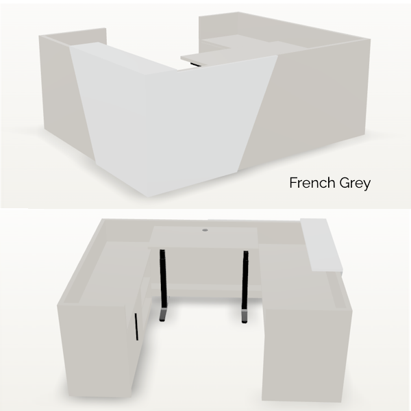 Overture_Reception U Desk - HAT Bridge - French - T-0111 - 3d U-shaped reception desk with sit-stand bridge