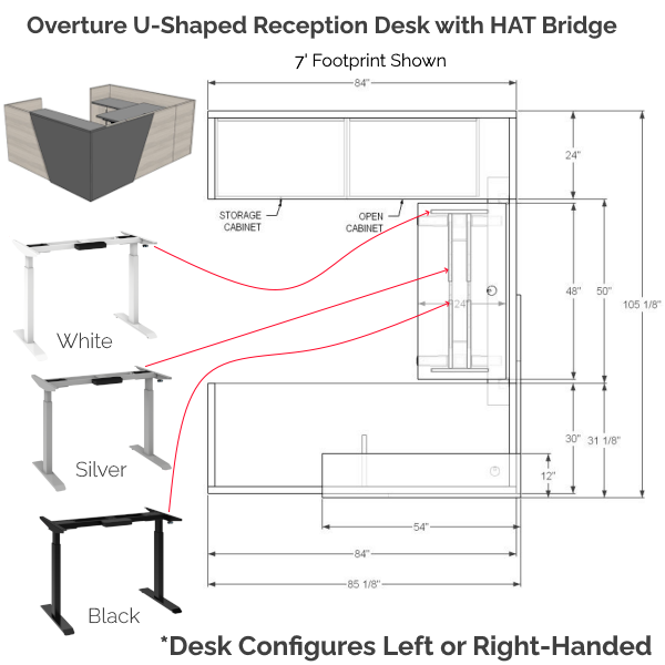 Overture_Reception U Desk -Sit Stand Desk - 2D - T-0113 accented angled panel reception desk