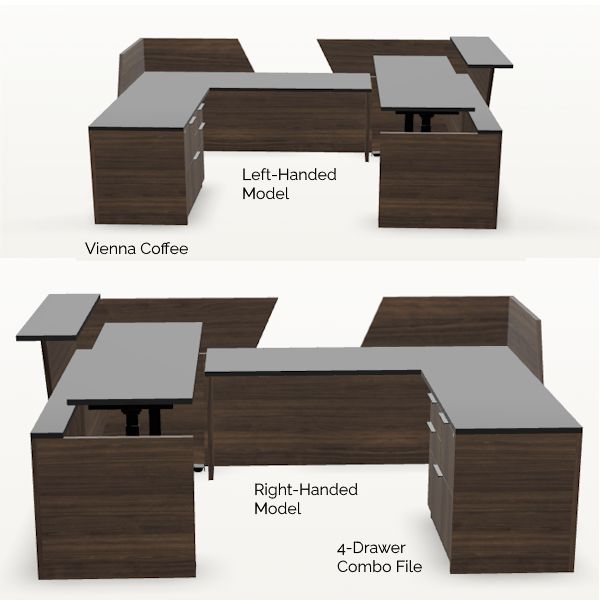Overture_Reception U Desk -Sit Stand Desk - Vienna Coffee - Black - T-0113 - views accented angled panel reception desk