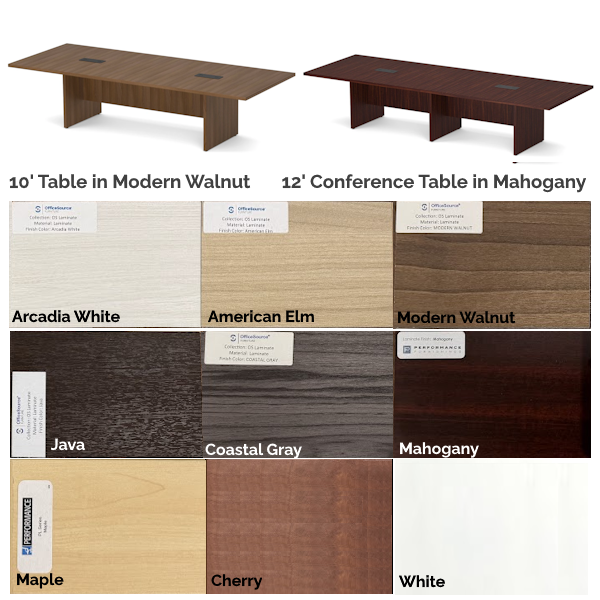 Rectangular Conference Tables - Finish Colors - 10-12 ft 10' + 12' rectangular conference tables